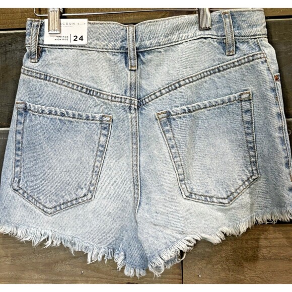 PacSun Women’s Vintage High Rise Distressed Denim Shorts Size 24 Button Fly Lght - Picture 3 of 4